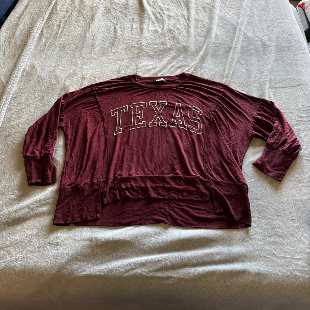 ODDI Texas Maroon Long Sleeve Oversized Top Women's Size Large - J057